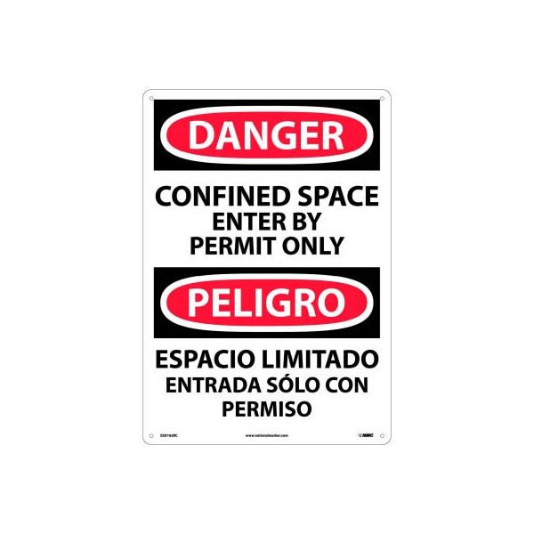 Bilingual Plastic Sign - Danger Confined Space Enter By Permit Only